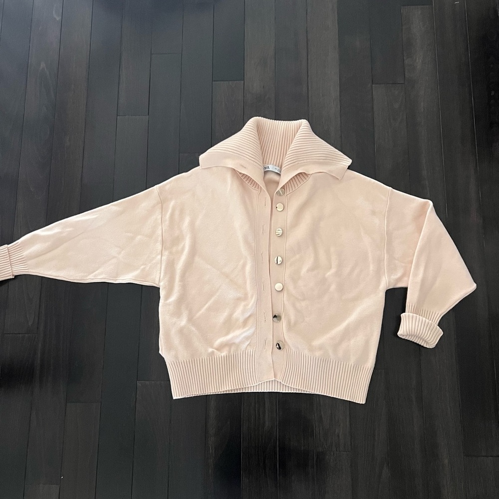 Baby pink/ Cream Button-Up High neck Sweater